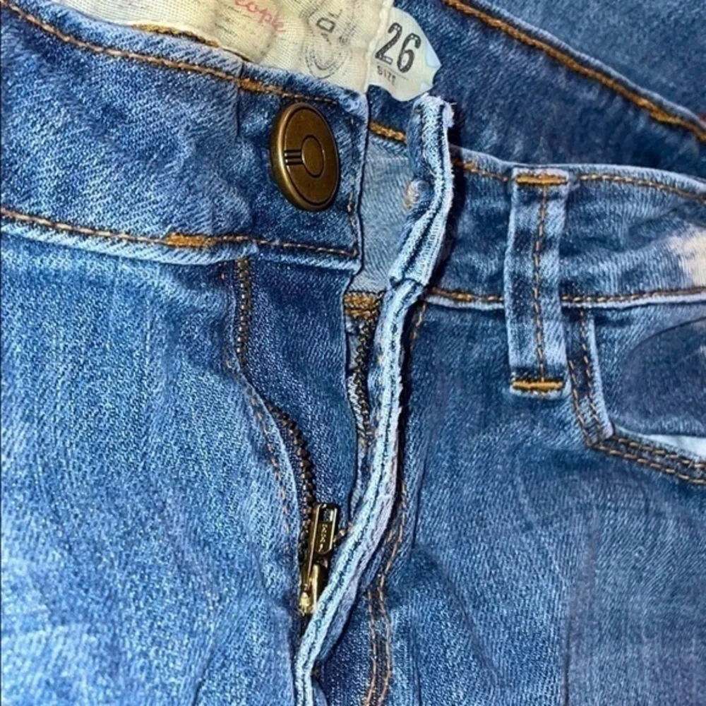 Free People Artisan De Luxe Patchwork Boho Distressed Acid Washed Denim Jeans